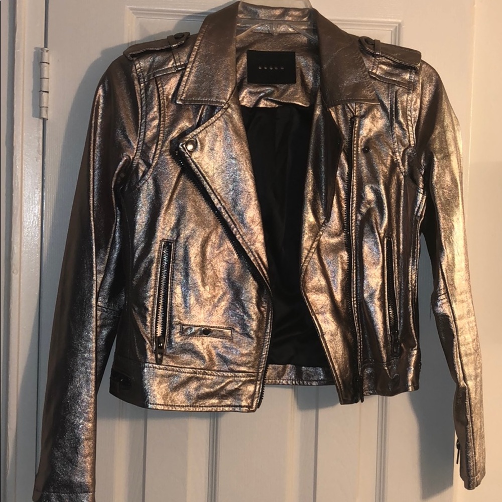Metallic Leather Biker Jacket